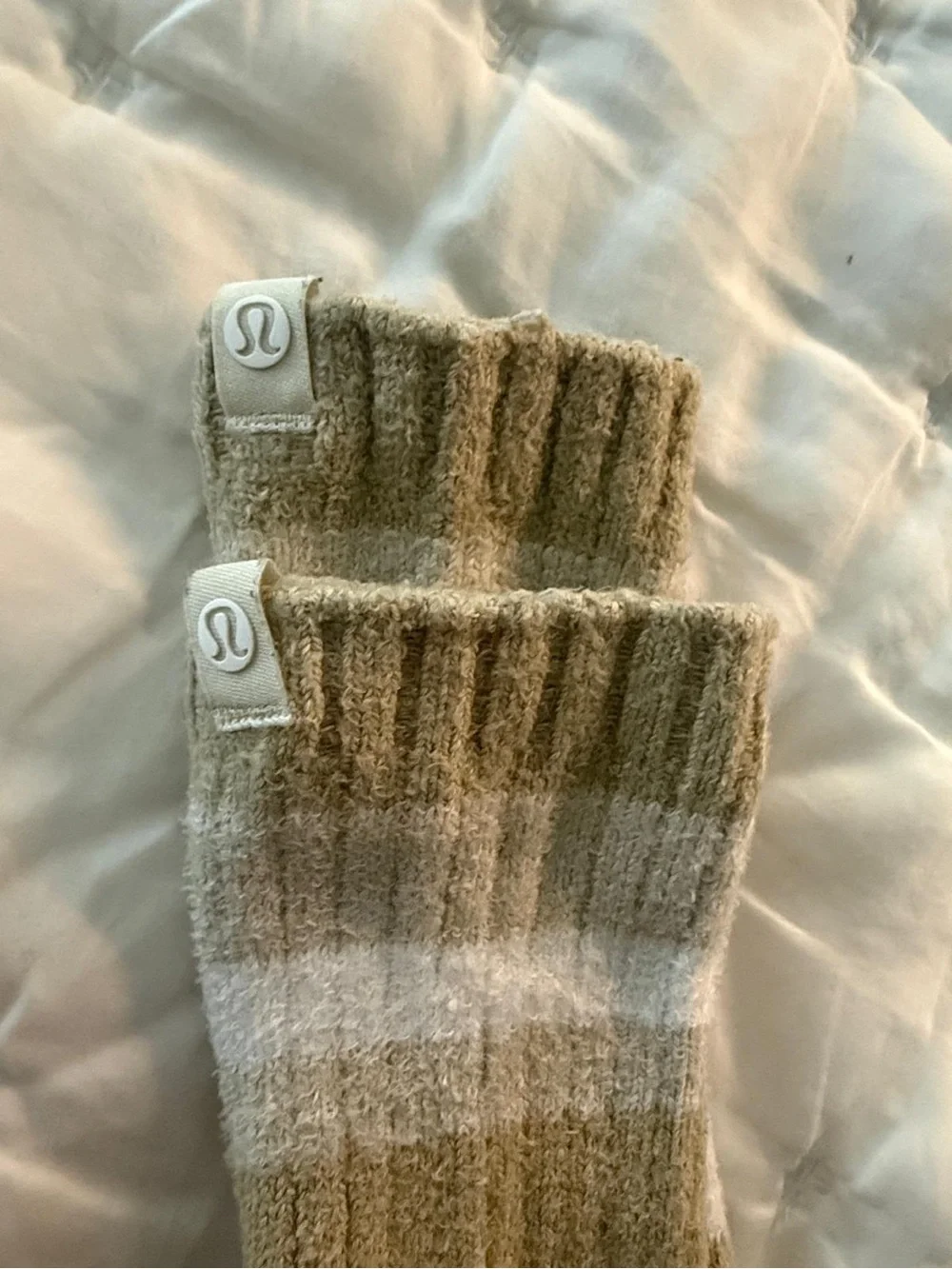 lululemon athletica Olive and Cream Striped Crew Socks